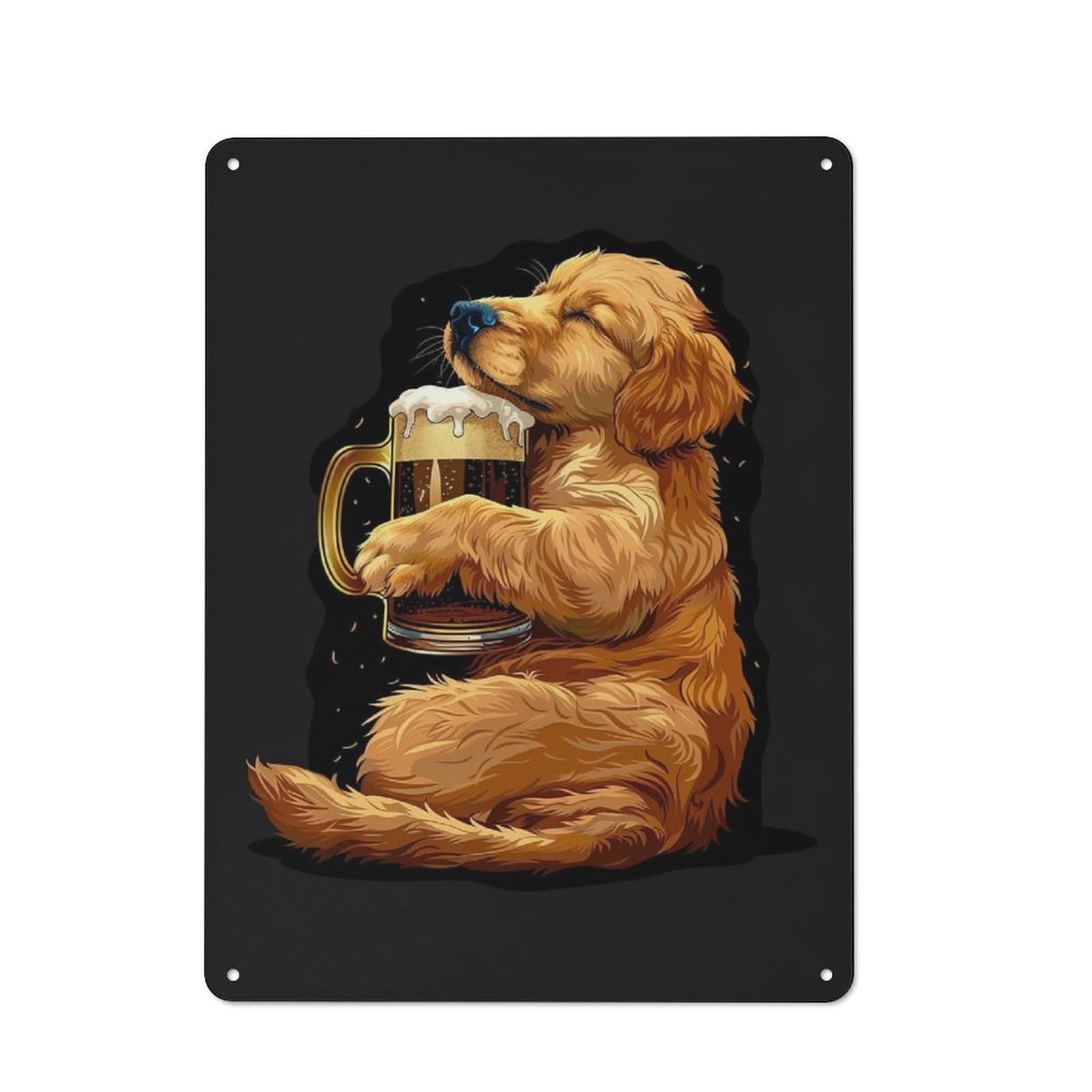 Junmoney Golden Retriever Beer 40X30cm Industrial-Style Tin Sign With For Hallway Wall, A Metal Wall Feature For A Newly Arranged Hallway