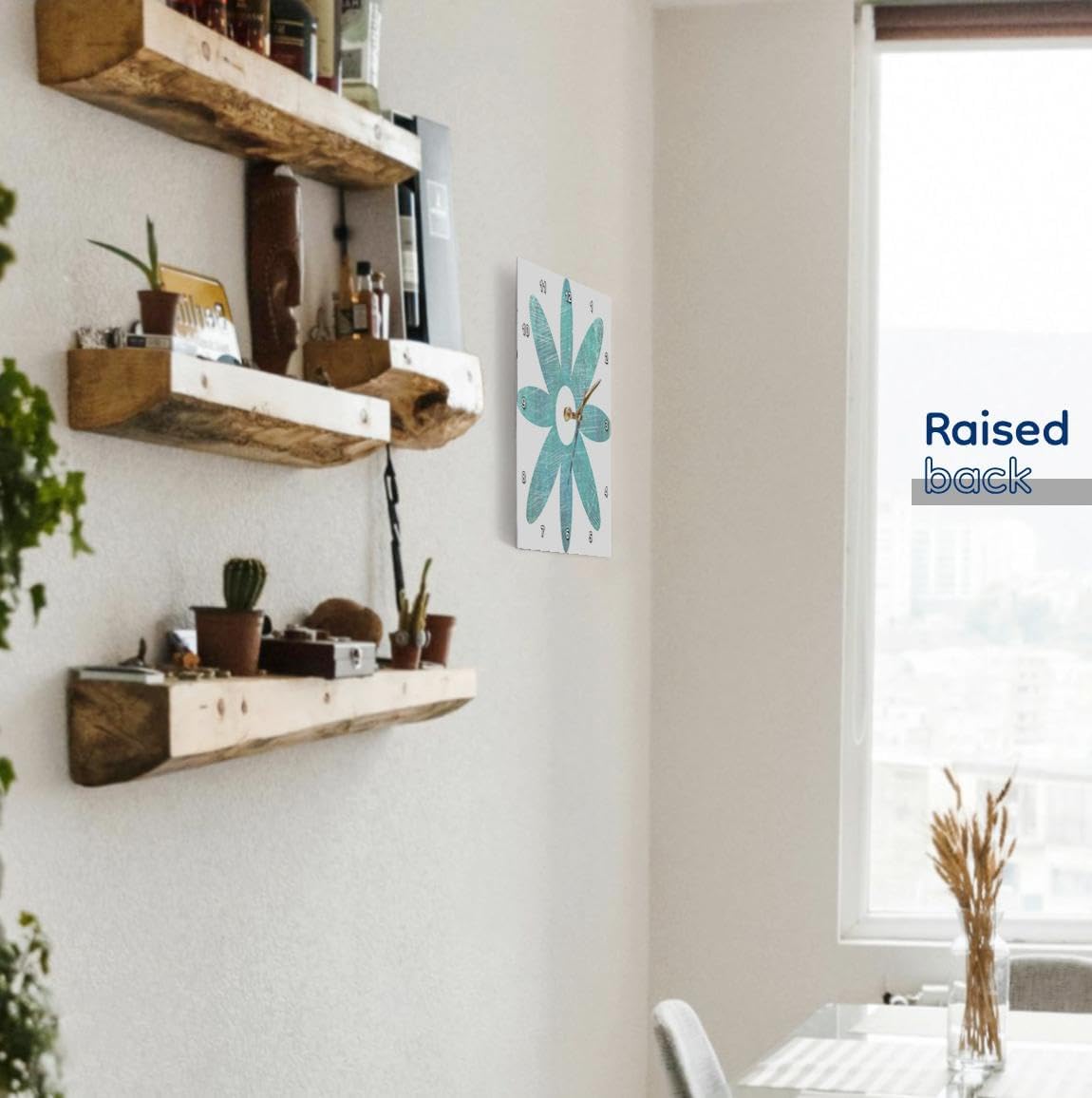 3dRose DPP_51413_1 Teal Blue Grunge Flower Floral Art Wall Clock, 10 by 10"