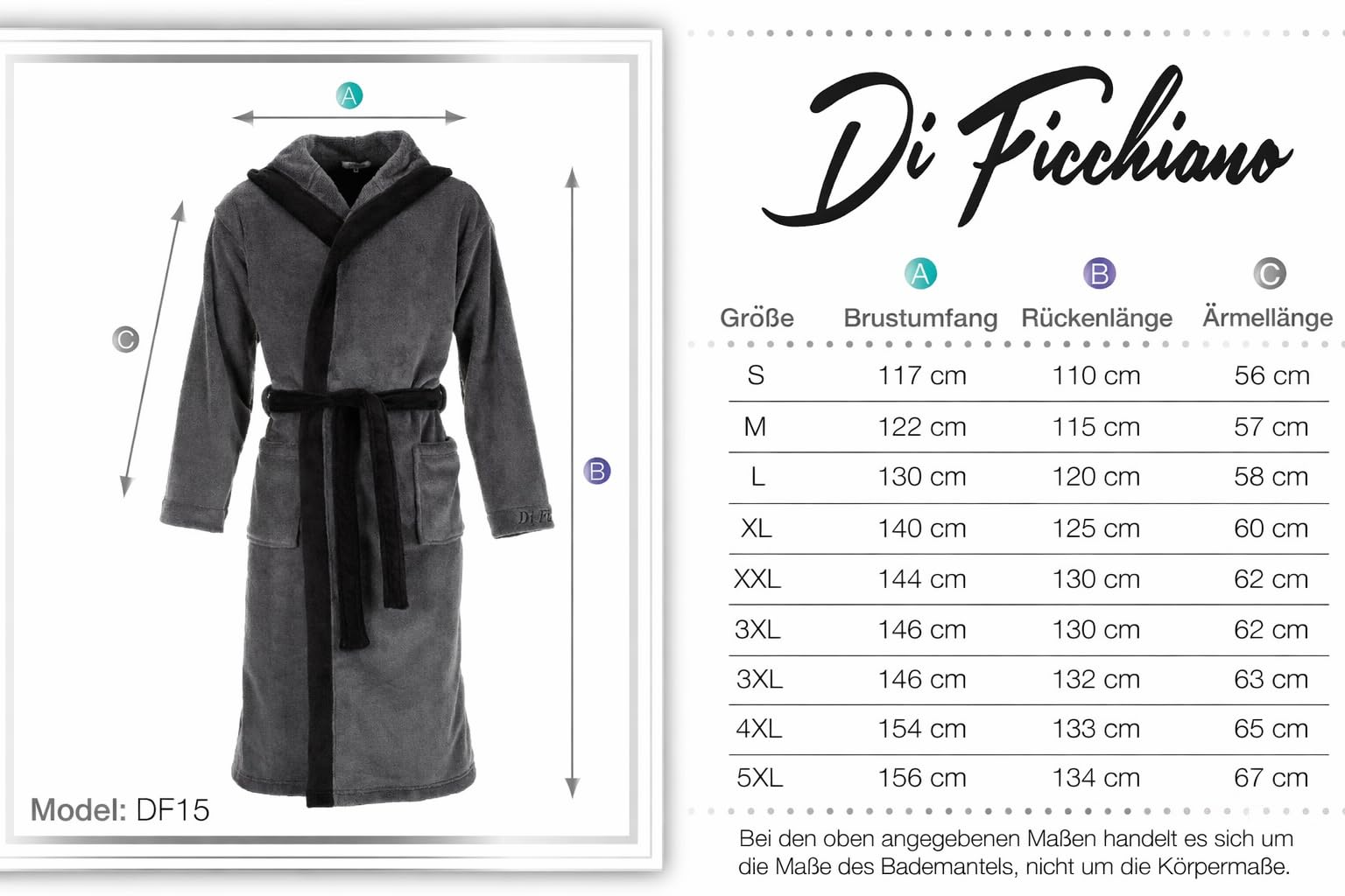 Di Ficchiano Męski szlafrok kąpielowy Monza z kapturem I szlafrok poranny puszysty I bielizna nocna ze szlachetnej mikrofibry I kimono w różnych kolorach i rozmiarach S - 5XL I szlafrok kąpielowy