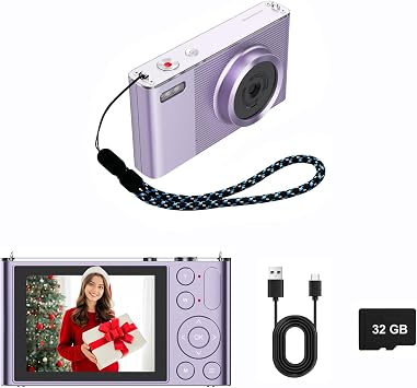 Digital Camera, Camera for Kids, UHD 4K 72MP Point and Shoot Digital Cameras with 32GB Memory Card and 16X Digital Zoom Anti Shake Purple