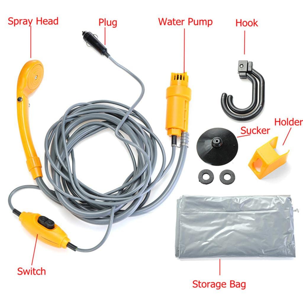 Ducha Portátil Bomba de Agua Cubeta Plegable Eléctrica con Cabezal de Ducha Cable de Alimentación Función Ajustable Adecuada para Camping Lav