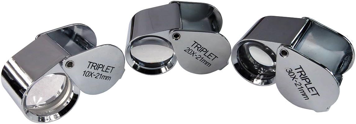 HTS 410C3 3Pc 10x / 20x / 30x 21mm Chrome Triplet Jeweler's Loupe Set