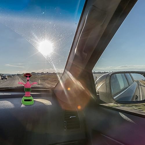 Miniatura 3 de oAutoSjy 3 piezas de decoración de tablero de instrumentos de flamenco con energía solar para decoración de tablero de instrumentos de automóvil,