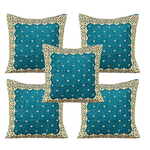Image of Premium 5 Seater Printed Sofa Cover Set with Cushion + Table Covers, 3,1,1 Seater 10 Pieces Sofa Back Slip Panels, Single Seater,Sky Blue (Pack of 12)