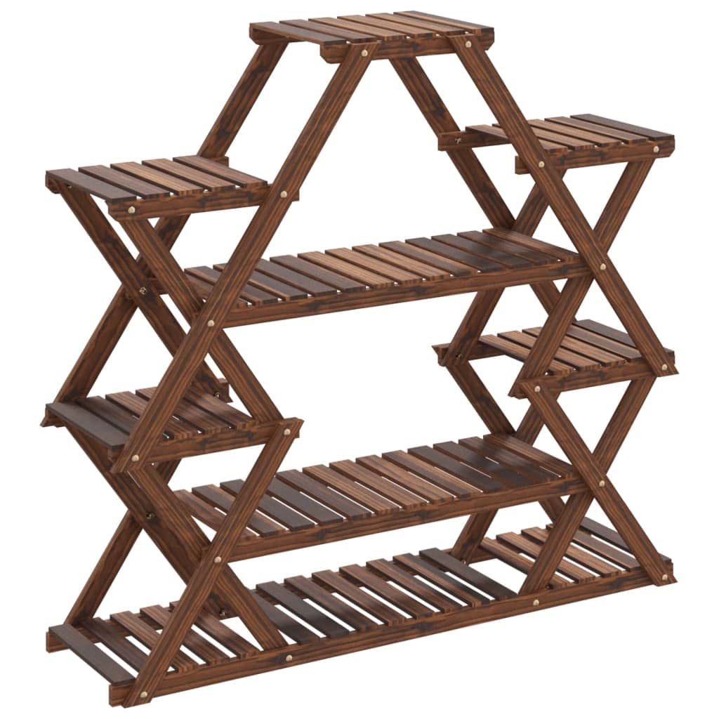 Soporte para flores de madera maciza de abeto carbonizado, 110 x 25 x 105 cm, resistente estantería para plantas con mucho espacio para decoración, ideal para salón, balcón o terraza.