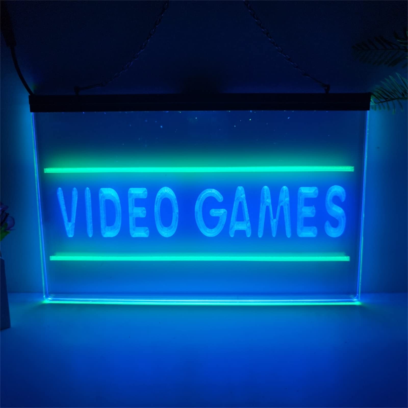 Insegna al Neon a LED per Videogiochi, luci al Neon con Display a Due Colori per Sala Giochi, luci notturne dimmerabili USB per Decorazioni murali,Green Blue,40x30cm