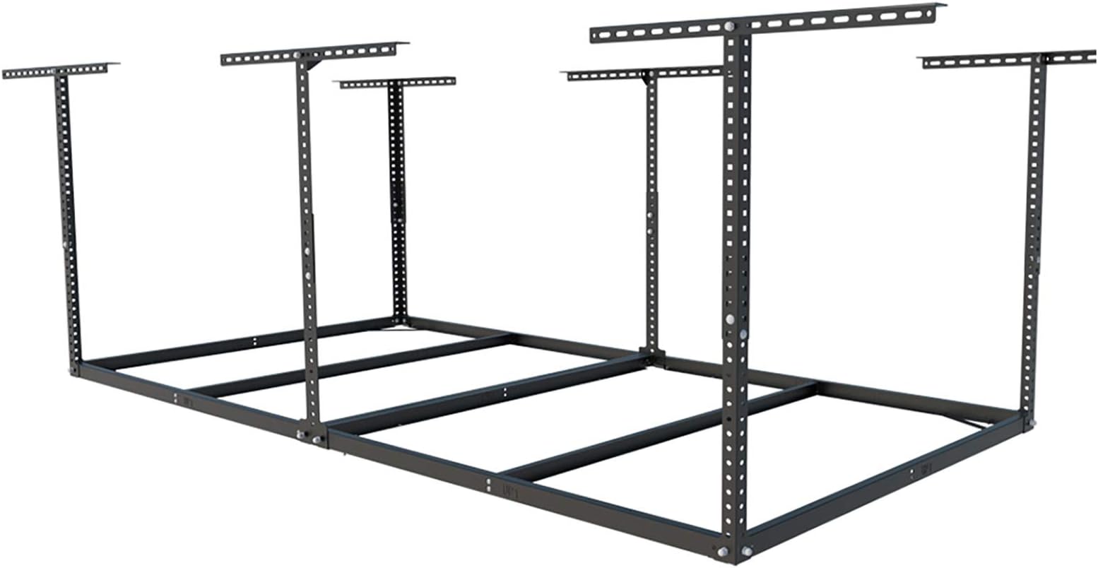 FLEXIMOUNTS 4x8 Overhead Garage Storage Rack without Decking, Storage Organization System, Heavy Duty Metal Garage Ceiling Racks, 600lbs Weight Capacity, Black, Lite Series