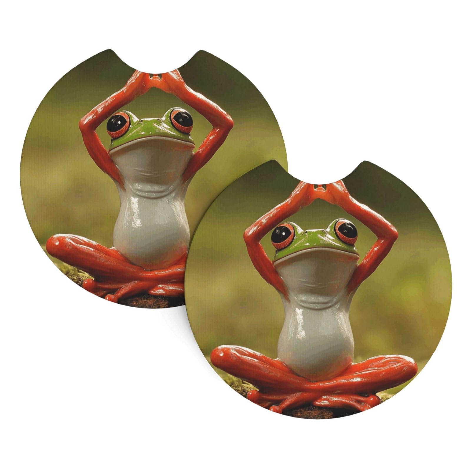 Xopekvlawm The Funny Frog Doing Yoga 2 Pack Car Cup Holder Coasters 2.7 Inch Universal Anti-Slip Shockproof Car Cup Holder Insert Car Coasters Drink Coasters Cup Holder Coasters For Car Accessories