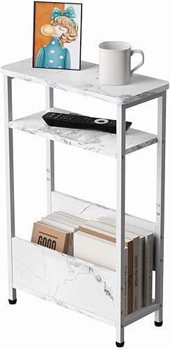 Miniatura 12 de Mesa auxiliar estrecha de 7.1 pulgadas para espacios pequeños, mesa auxiliar pequeña de 3 niveles con soporte para revistas, mesita de noche
