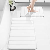 Vista 28 de Buganda Juego de 2 tapetes de baño de espuma viscoelástica y tapete para inodoro en forma de U, lavable a máquina, suave, antideslizante, Negro