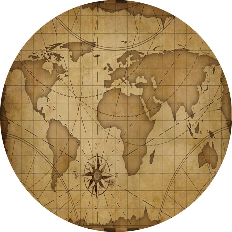 7.2x7.2ft Polyester Vintage World Map Arch Round Backdrop Stand Cover World Travel Photography Background Boys Baby Shower Birthday Party Decorations