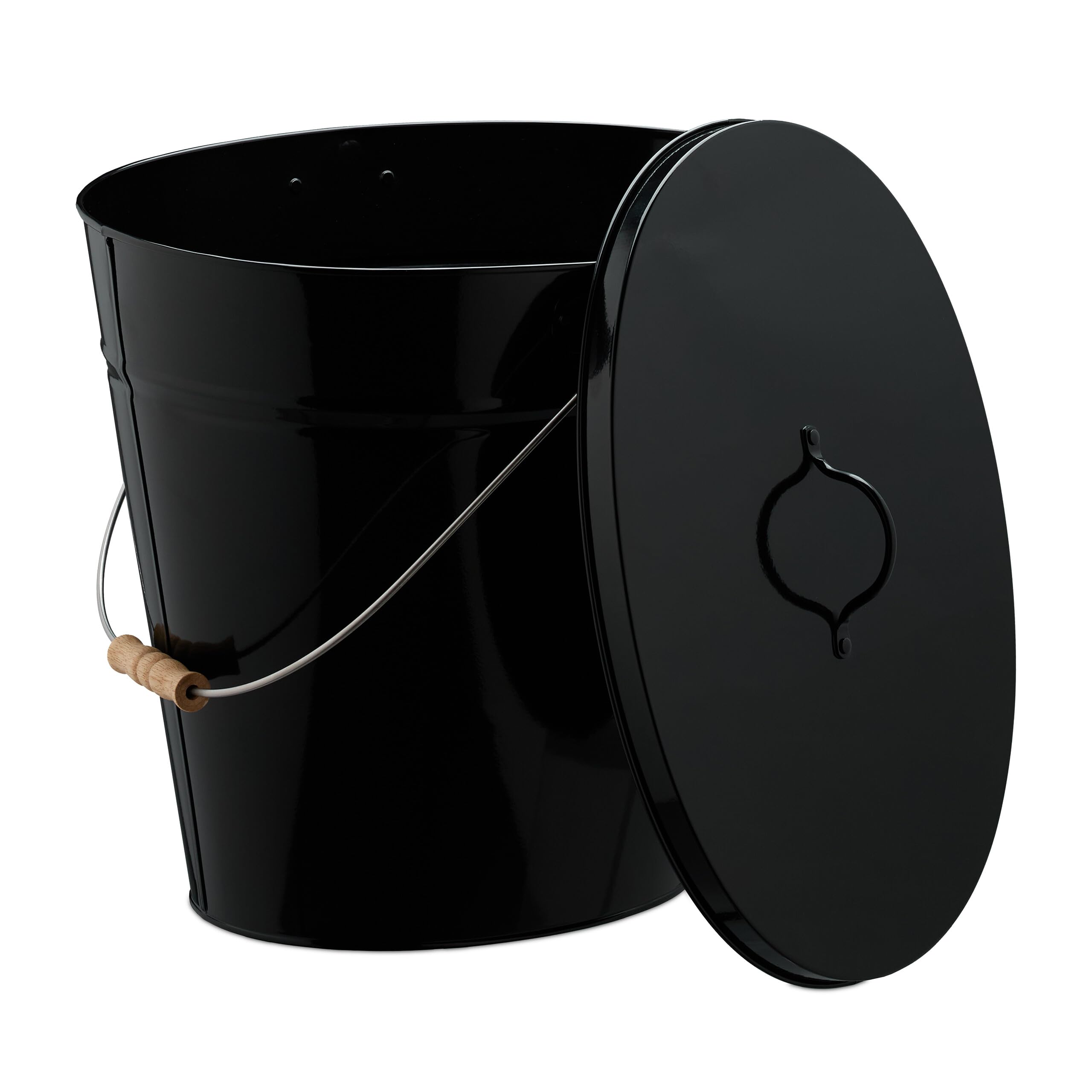 Relaxdays Secchio Raccogli Cenere con Coperchio, Cestello 18,5 L per Carbone e Bricchetti Camino e Stufa, Acciaio, Nero
