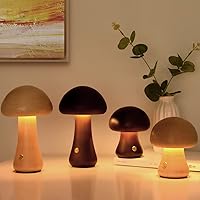 Vista 2 de Lámpara de madera con forma de hongo, luz nocturna de hongos, decoración de hongos, lámpara recargable de hongos, bonita lámpara de escritorio
