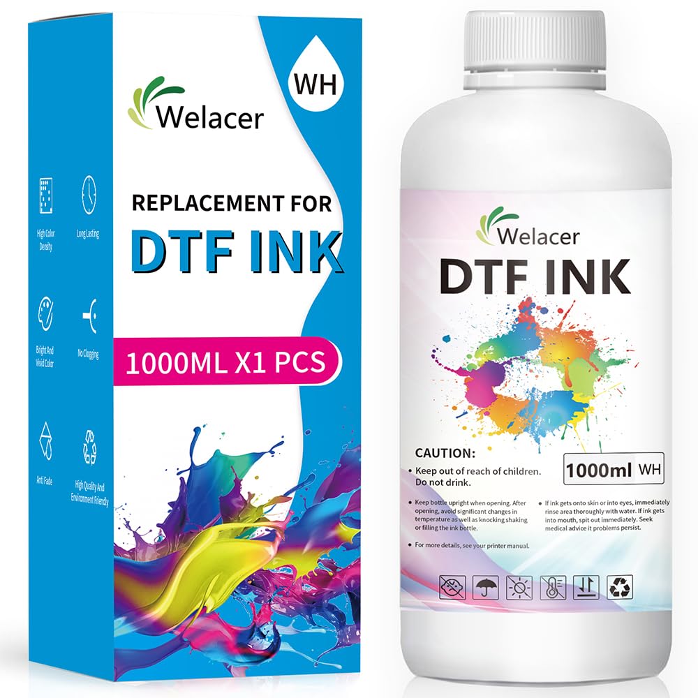 Welacer DTF Ink White 1000ml for I3200 XP600 R1390 L1800, ET-8550, ET-2850 XP-15000, R2400, L800, 1430, P400,P800,R2000, Heat Transfer Ink Conversion