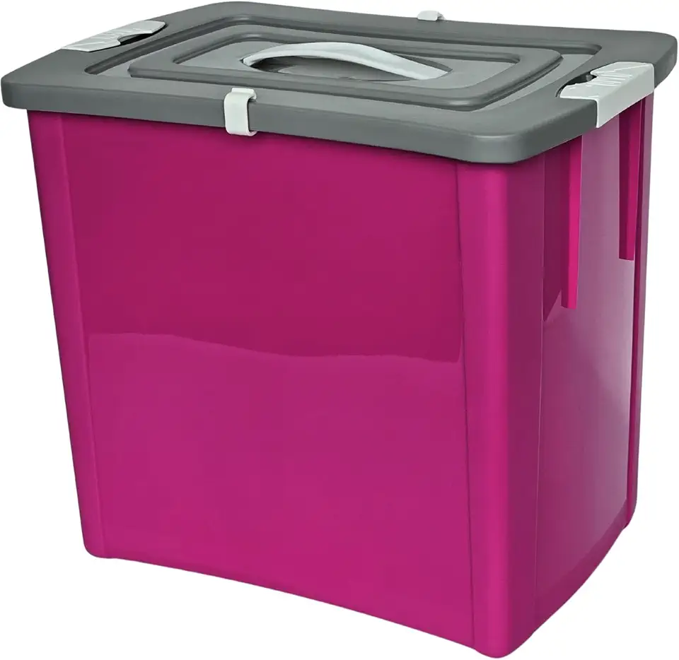 Porta Ração Grande Container com Trava e Alça, 27 Litros, 10kg, para Cachorro e Gato, 4 Cores exclusivas (Rosa)