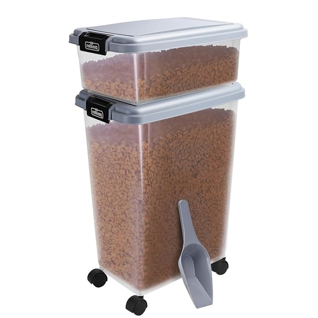 Nobleza Contenedor de Comida para Mascotas 10L+30L， Caja Hermética Transparente con Ruedas， Tapa Abatible…