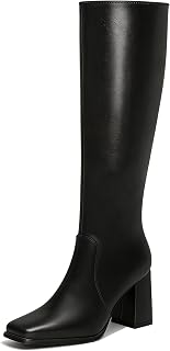 Vipost Knee High Boots Women Square Toe Chunky Heel Fashion Fall Tall Boots