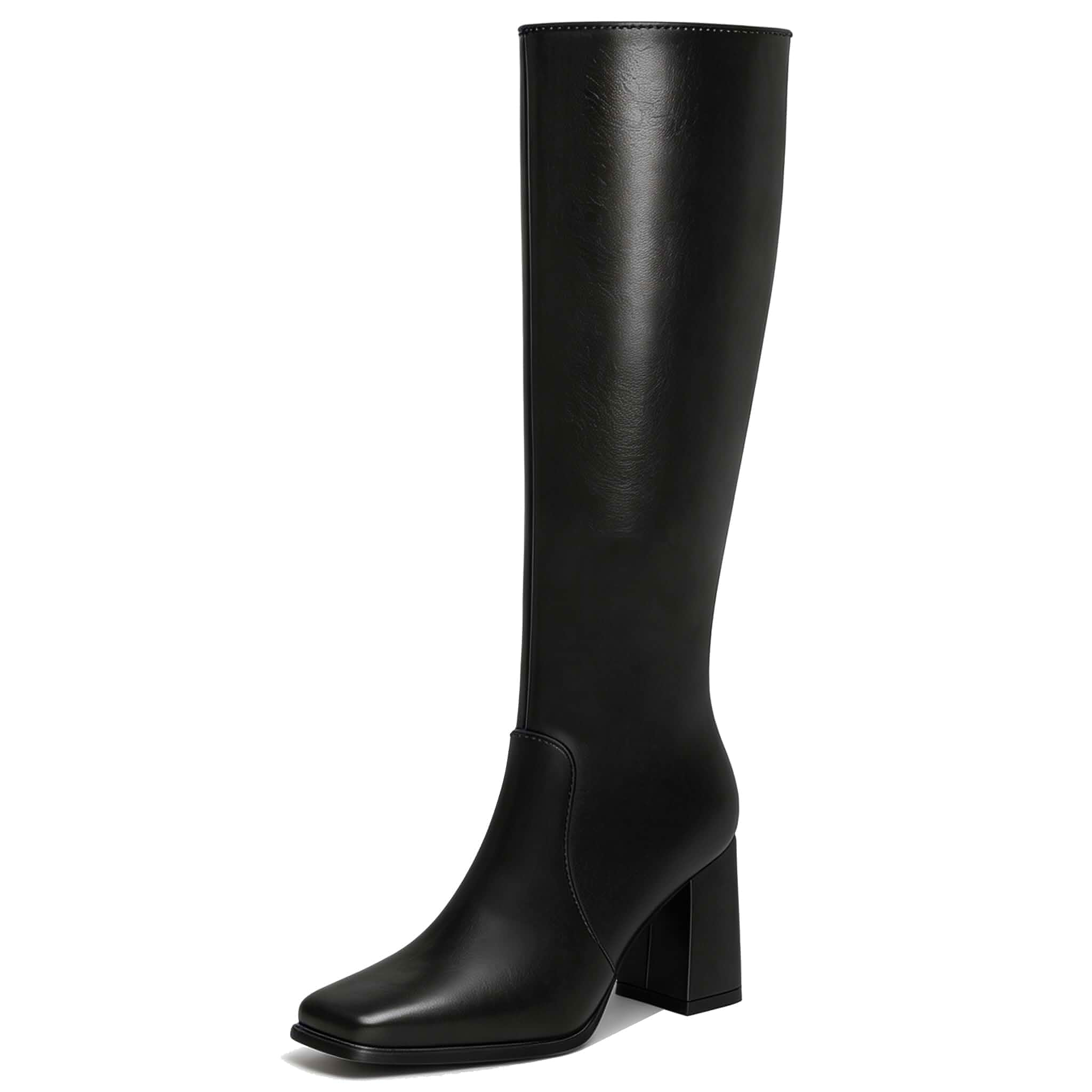 Vipost Knee High Boots Women Square Toe Chunky Heel Fashion Fall Tall Boots 3.35-inch Block Heel, Wide Calf Gogo Boots with Side Zipper, Fall Spring Winter Comfort Long Dressy Boots for Women