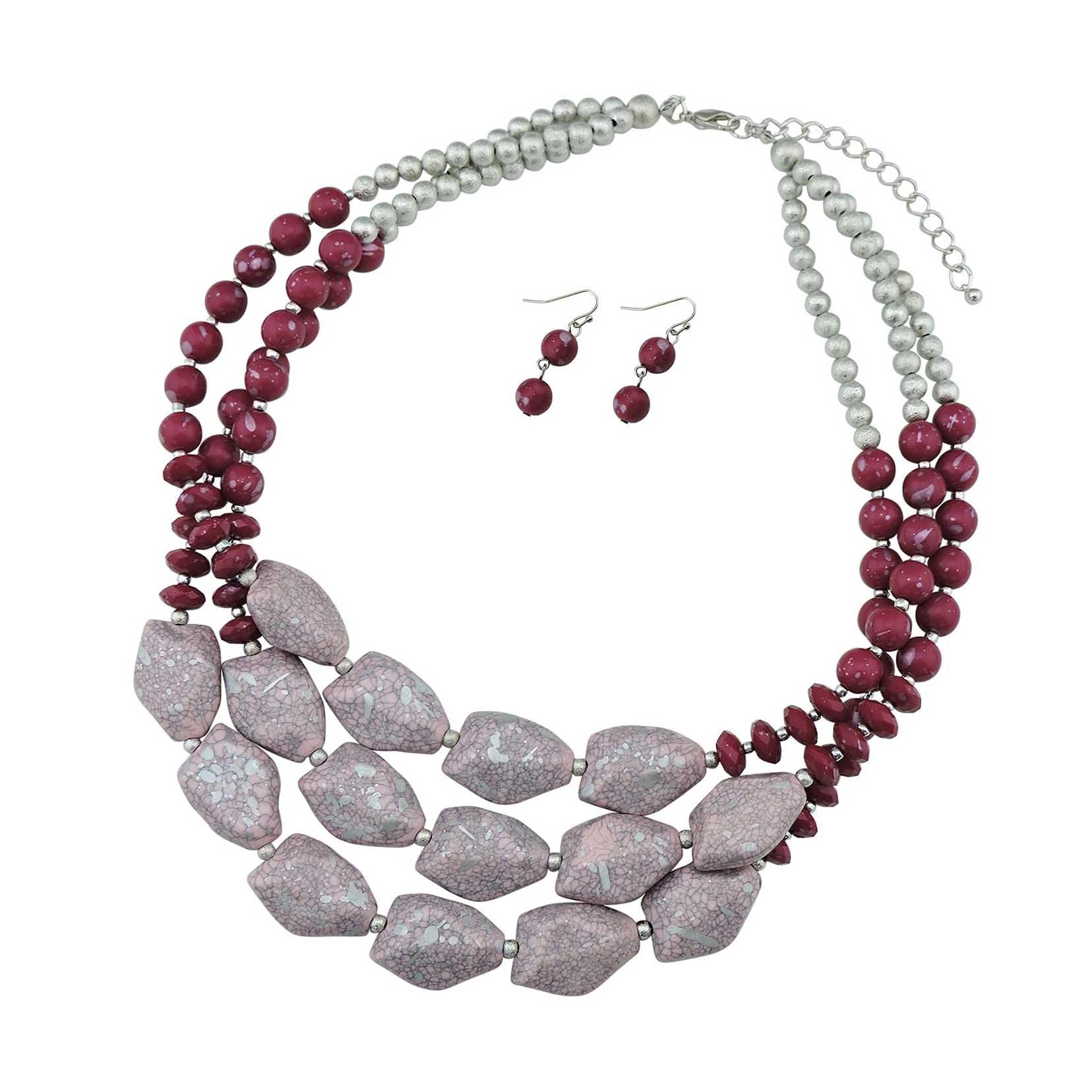 Chunky Beaded Halskette Ohrringe Handgemachte Set Retro Multi-Layer Halskette Halskette Mode Schmuck Set Geburtstagsgeschenke Für Frauen R