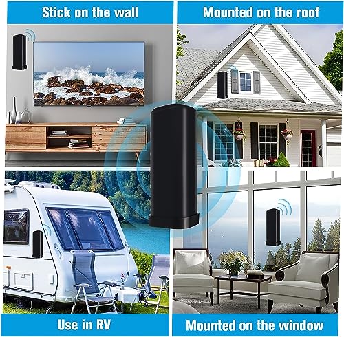 Antena de TV Exterior Interior, IP66 Antena HDTV de Recepción de Señal en 360 Grados con Cable Coaxial 13m, Amplificador de Señal y Protegido contra Rayos para FM, VHF, UHF HD 1080P 4K VHF DVB-T DTMB