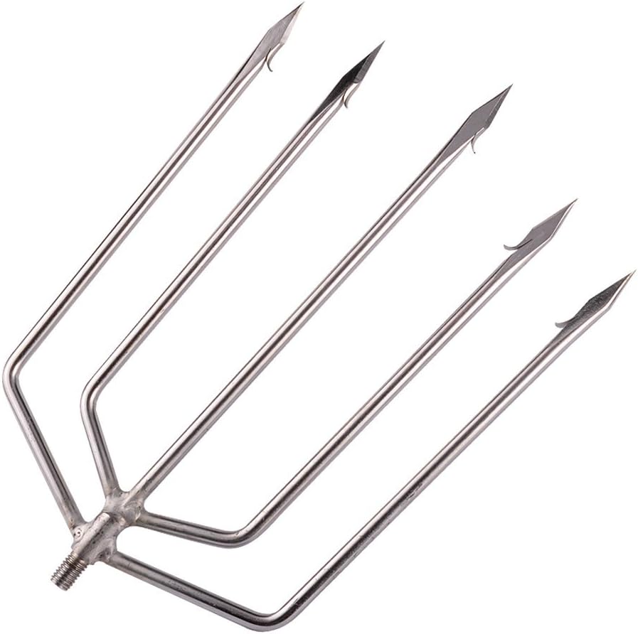 Cyfie 5/7 Prong Fishing Harpoon, Stainless Steel Gig Gaff Hook with 8mm Screw, Harpoon Hook for Hunting Fish Flounder Frog Gig in Pond River Lake, Capable for Fishing Gaff Gig Pole