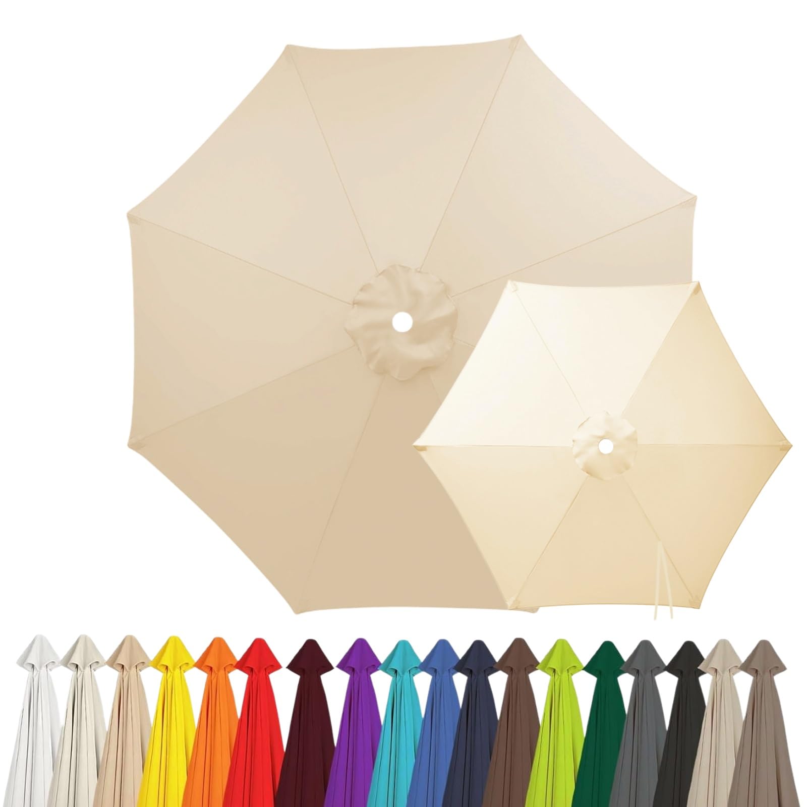 2m 2.15m 2.5m 2.7m 3.0m 4.0m Replacement Parasol Canopy for 6/8 Arms, Waterproof Outdoor Garden Parasol Fabric Cover, UV Protection Sun Shade Replacement Top Only(Beige,8-RIBS-7.5FT/2.30m)