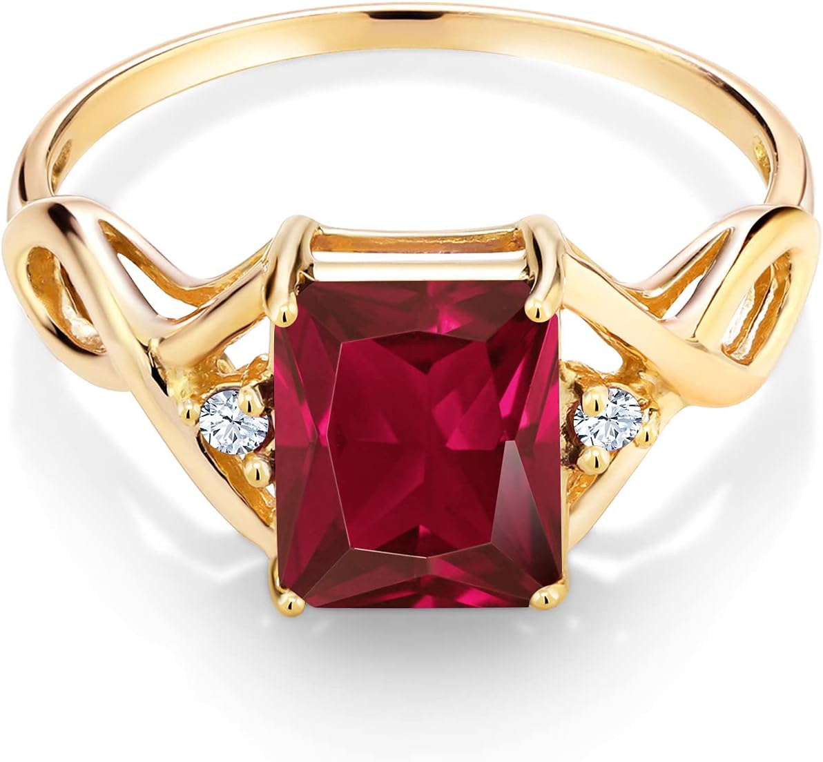 Gem Stone King 2-3 Cttw Emerald Cut Gemstone Birthstone Ring For Women | 18K Yellow Gold Plated Silver | Emerald Cut 9X7MM | Wedding Anniversary Engagement Ring | Available In Size 5, 6, 7, 8, 9