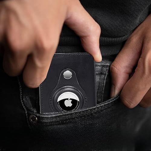ZOVYRON Billetera Airtag para hombre delgada minimalista con bolsillo frontal RFID con soporte para AirTag soporte de metal para tarjetas de dinero