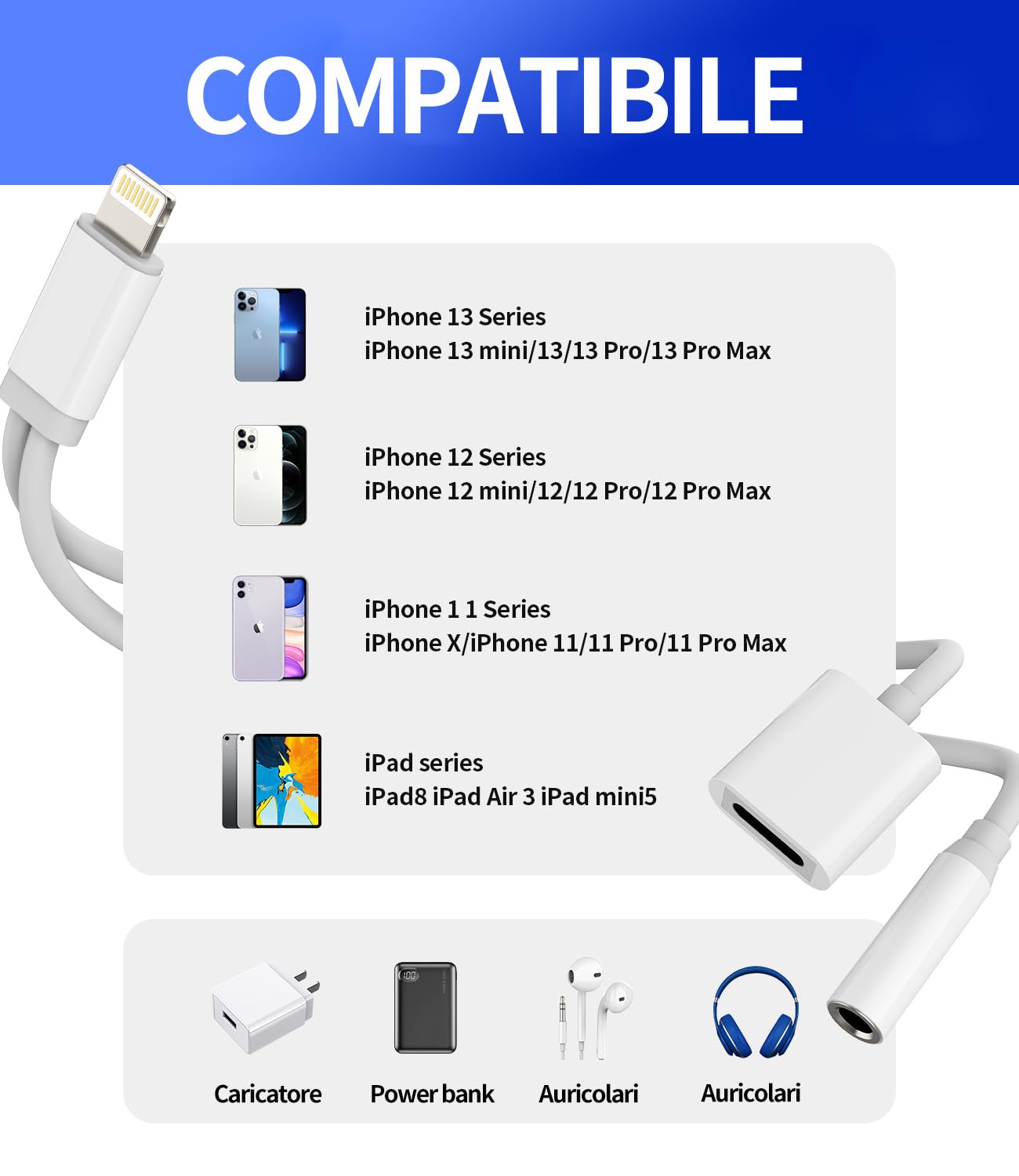 Adattatore Lightning Jack 3.5mm Per IPhone - Cavo Ausiliario Esterno Bianco