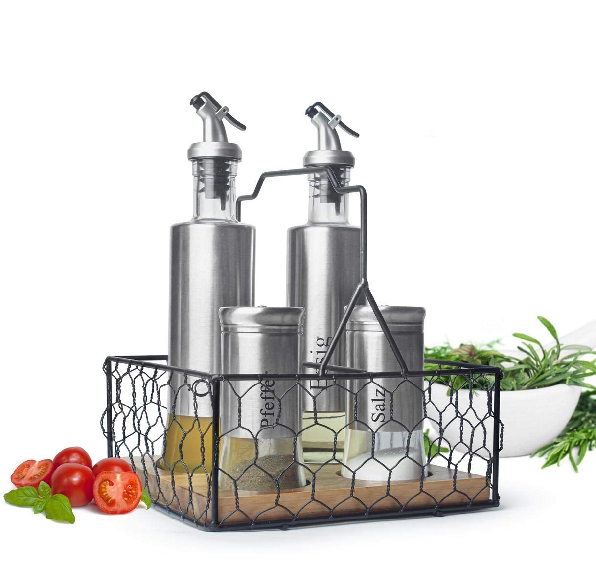 Menage Da Tavolo Rotondo In Acciaio Inox E Vetro – Set Da 3 Pezzi: Saliera, Pepiera E Portastuzzicadenti, 50 Ml, Altezza 15 Cm