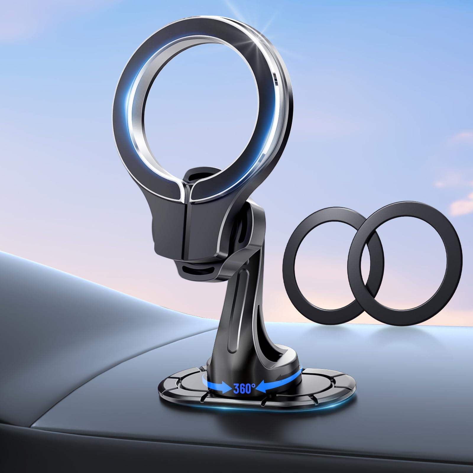 pop-tech for MagSafe Adhesive Car Mount, Strong Magnets Car Phone Holder Mount for Dashboard, 360° Rotation Magnetic Cell Phone Dash Holder Curved Fit