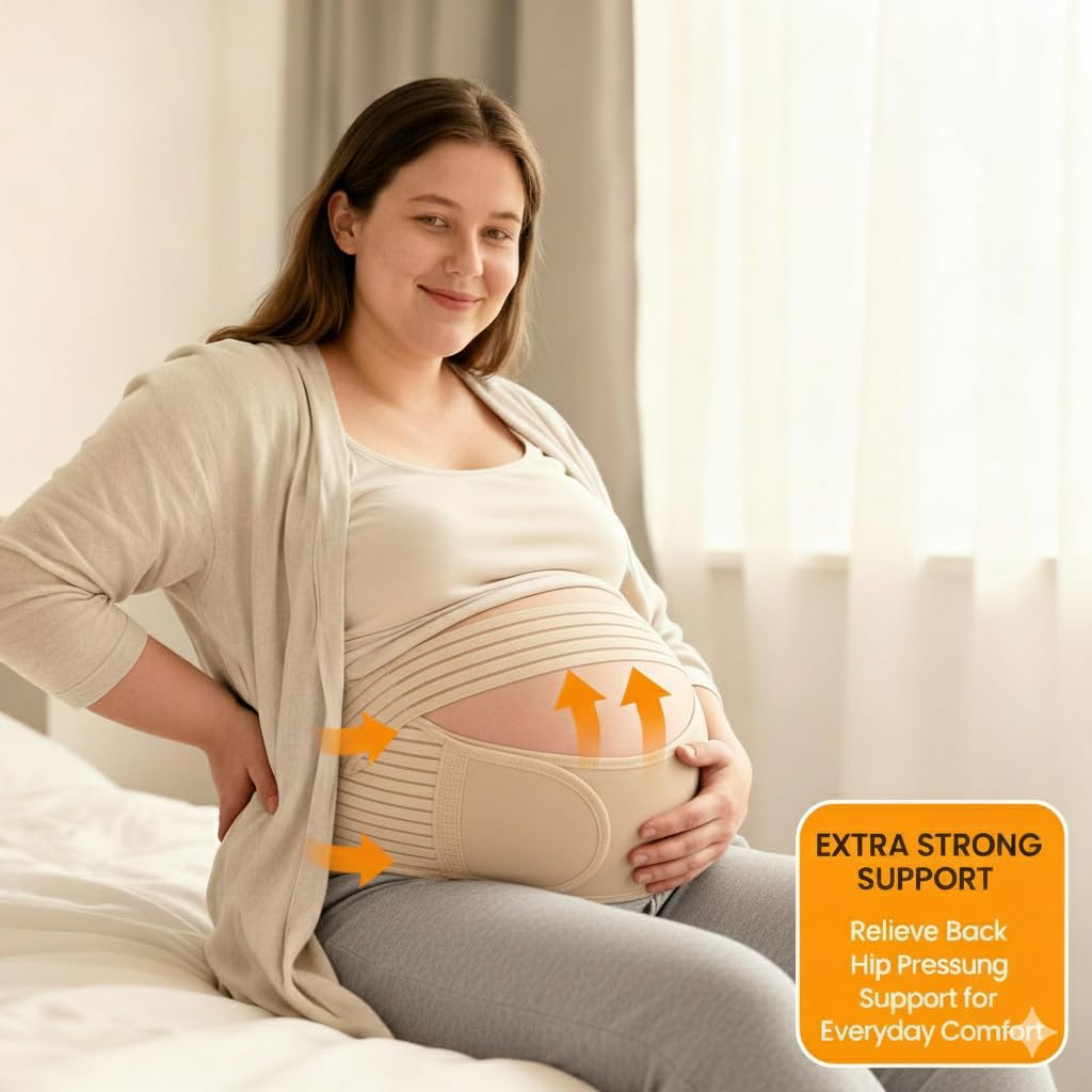 Plus Size Pregnancy Belly Band – Extra Large Maternity Support Belt for Belly, Waist & Back Pain Relief – Adjustable & Breathable Belly Band for 4XL Moms (Fits Waist 55"-67",Beige)