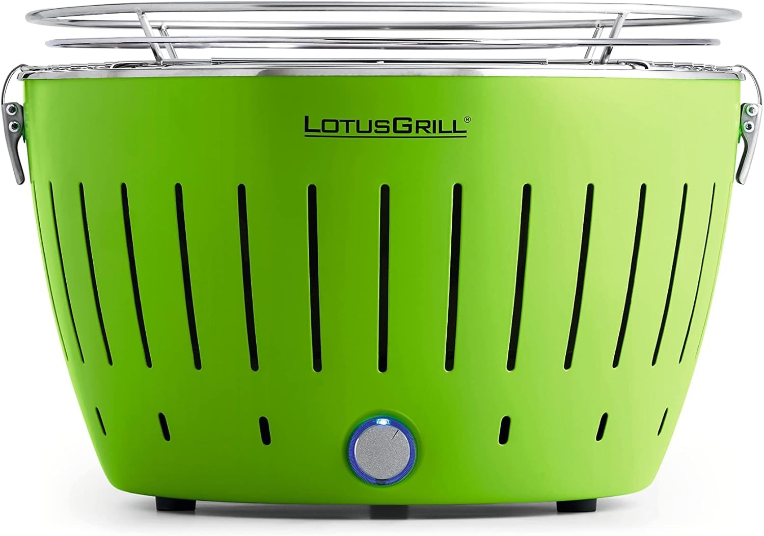 LotusGrill - Barbecue Portatile a Carbone - Standard LG G34 - con cavo di alimentazione USB, 35 x 23,4 cm, Verde + 2 Kg Carbone naturale Antiche Carbonaie, 100% legno di leccio italiano artigianale