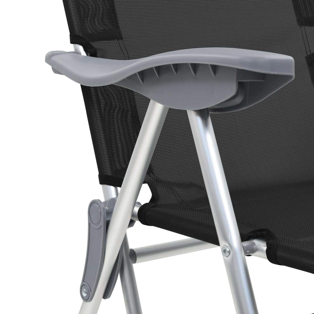 Klappbare Liegestühle mit Fußteil 2 STK. Schwarz Textilene, Verstellbare Campingliegen für Outdoor, Langlebige Aluminium Konstruktion und Atmungsaktives Gewebe
