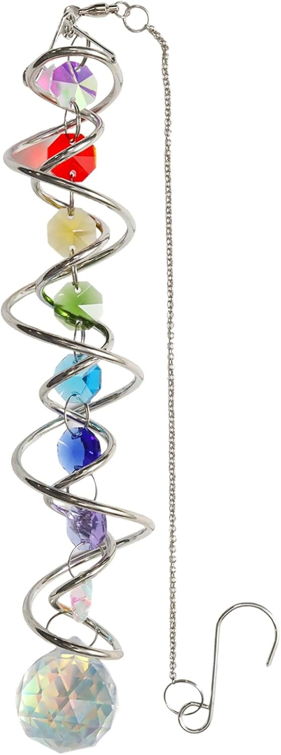 20 Inch Colorful Crystal Spiral Wind Spinner Suncatcher