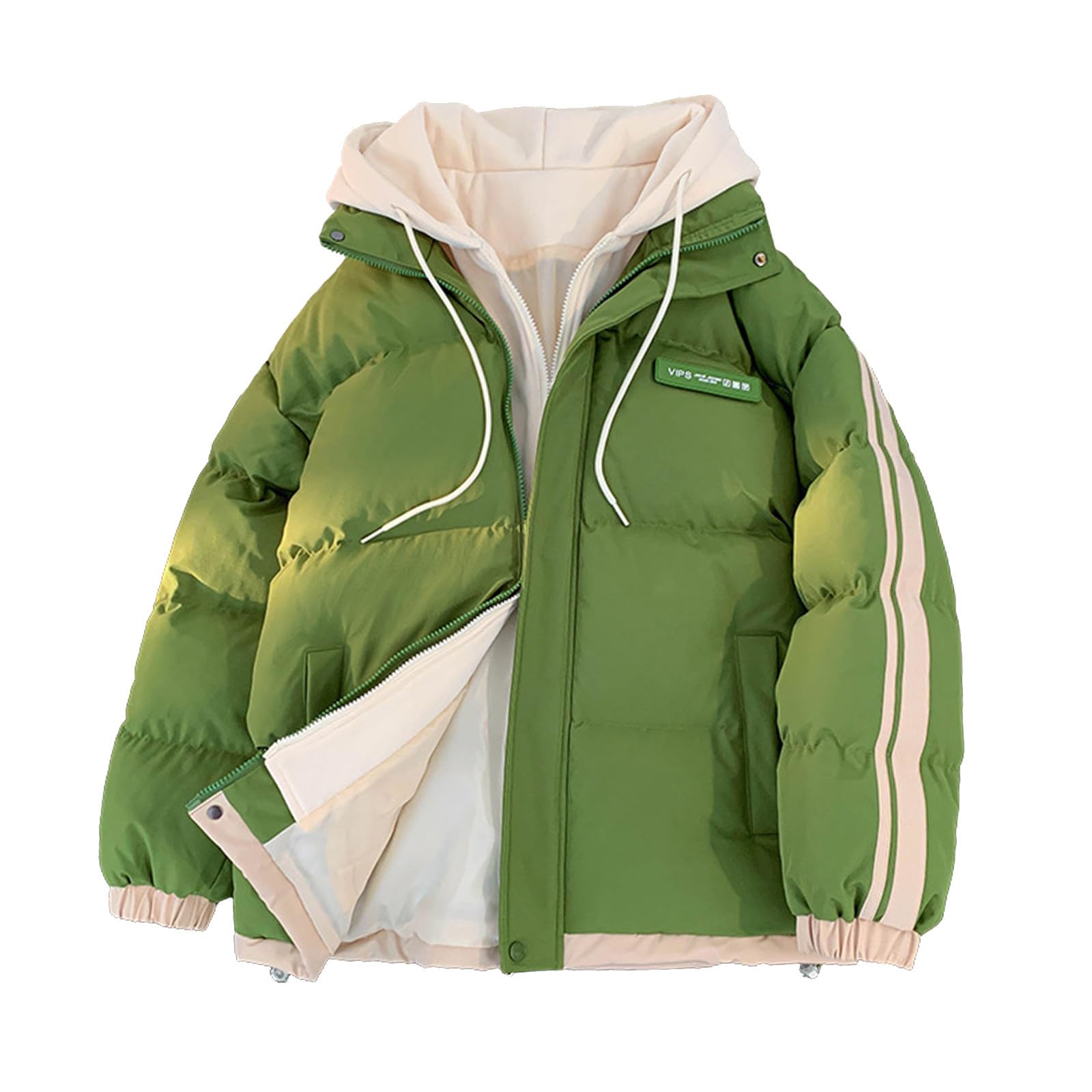Generisch Chaqueta de plumón para hombre, cálida y cálida, con capucha, impermeable, cortavientos, para exteriores, chaqueta gruesa con capucha y cremallera, chaqueta acolchada 2 en 1, abrigo de