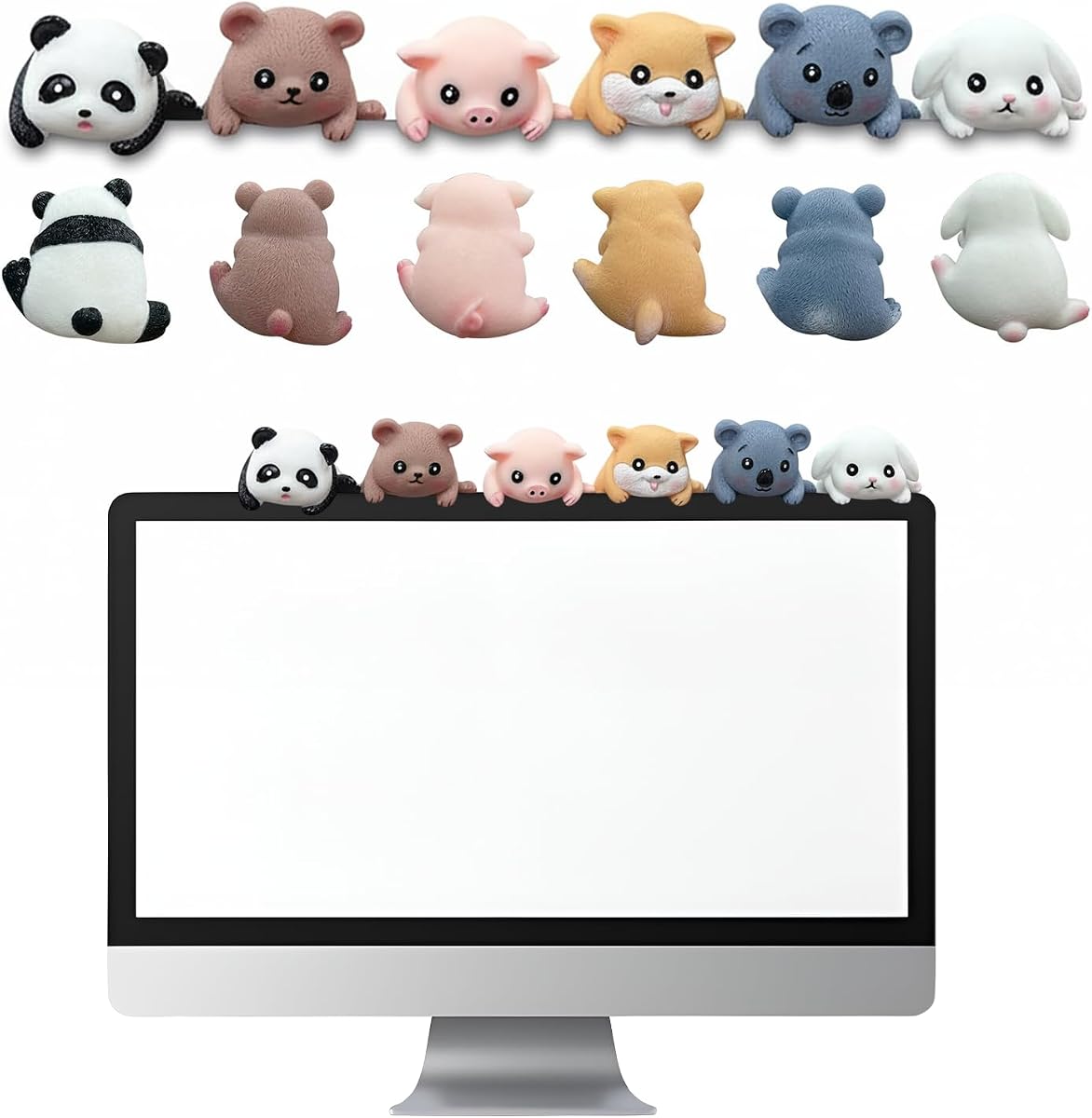 6Pcs Cute Animal Screen Buddy Monitor Decor - 3D Resin Computer Monitor | Decorations/PC Decor for Desk Car Dashboard Home Office Decoration