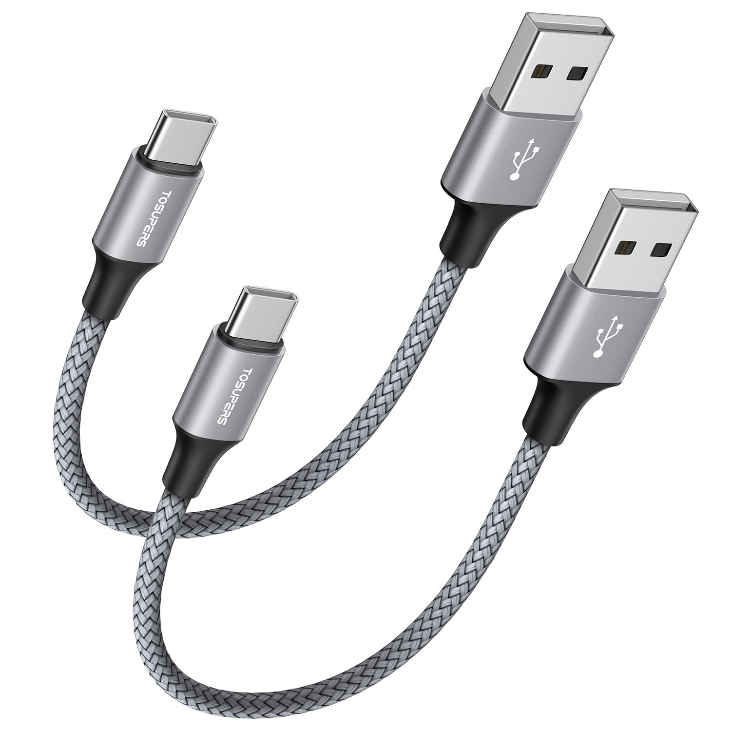 Short USB C Cable 1ft, 2 Pack, 3A Fast Charging, USB A to USB C Charger Cable Braided for Samsung Galaxy S24 S23 S22 S21 S20 S10 S9 A54 A35 A15 A14, for iPhone 16 15 Pro Max Plus
