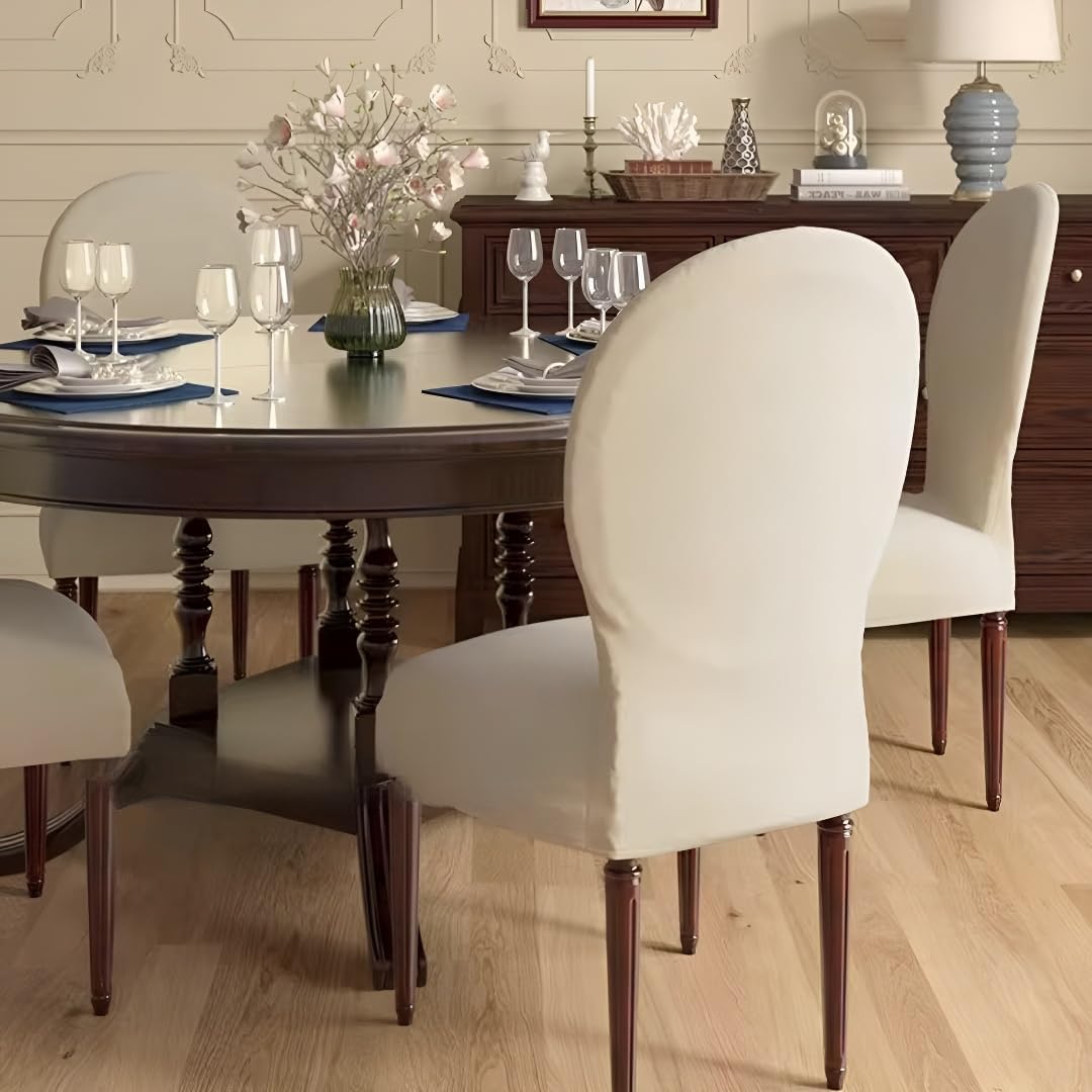 Velvet French Country Dining Chairs Cover Set of 6/4/2, Round Back Dining Chairs Slipcovers Farmhouse Chair Protector Cover (Coffee,6 Pack)