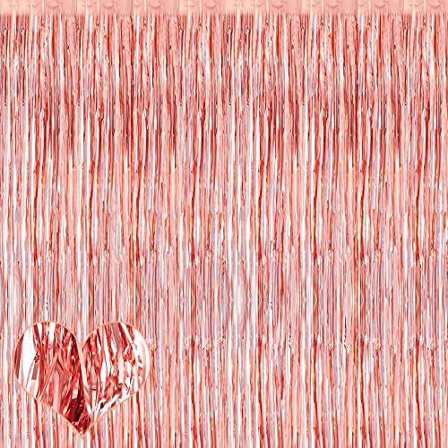 Image of 4 Pack Rose Gold Fringe Curtain Backdrop, 3.2Ft x 6.6Ft Metallic Tinsel Foil Fringe Streamers Curtains Background for Photo Booth Birthday Wedding Baby Shower Party Christmas Decorations