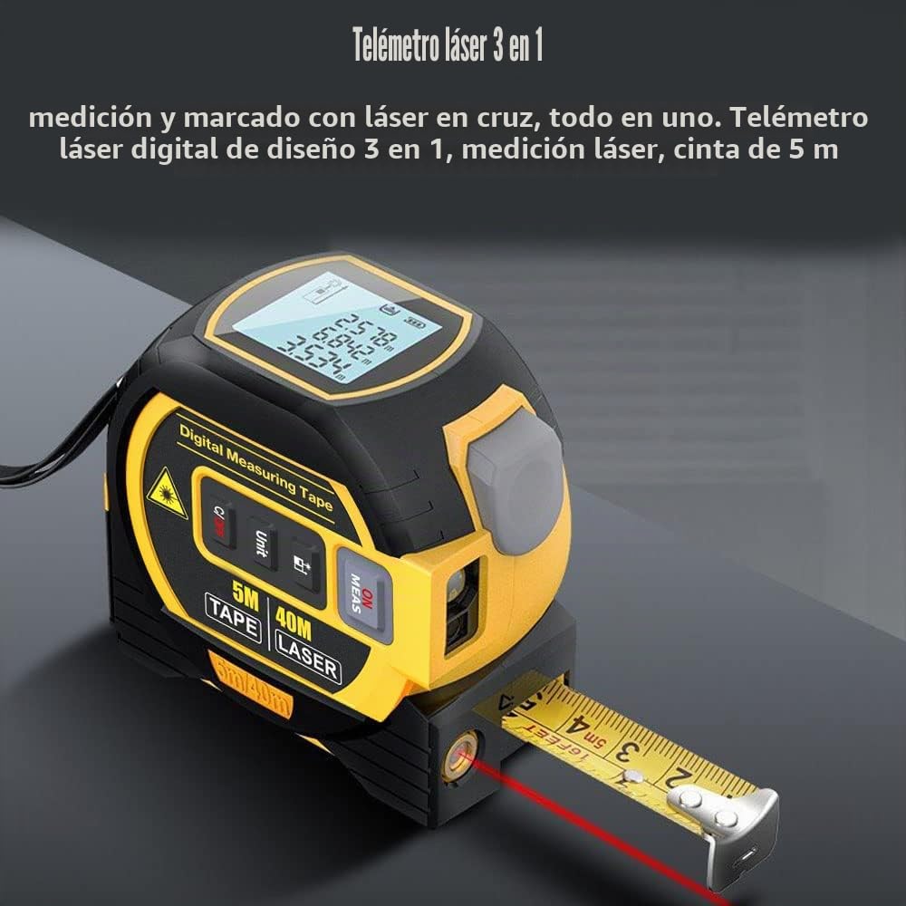 Medición de cinta láser Geevorks Telémetro láser 60 m 3 en 1 Regulador de distancia Pantalla LCD con retroiluminación