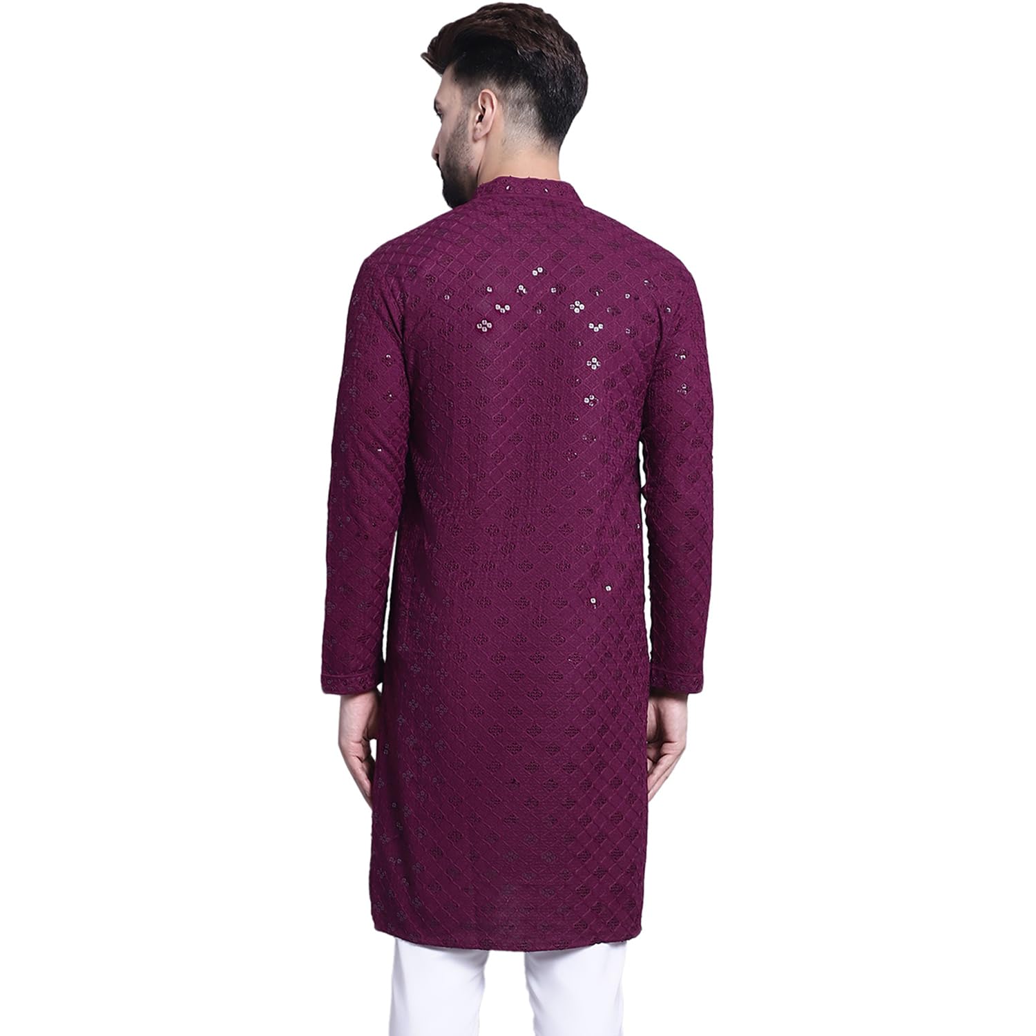 Sojanya (Since 1958 Men's Pure Cotton Purple Embroidered 4Booti Sequence Kurta
