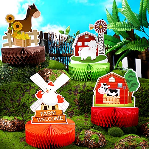 Threan 6 Pcs Farm Animals Party Decorations Birthday Honeycomb Centerpieces Farm Animals Table Topper Colorful Barn Cow Duck for Birthday Party Decoration Favor Supplies Double Sided Table Photo Props by Threan - Image 4