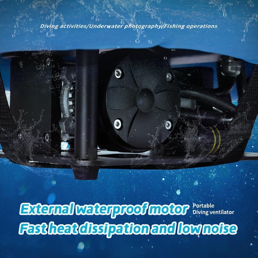 GOYOJO Sistema de ventilación subacuático portátil, 52 l/min, respiración de 50-70 minutos, compresor de aire impermeable, aprobado por aerolíneas