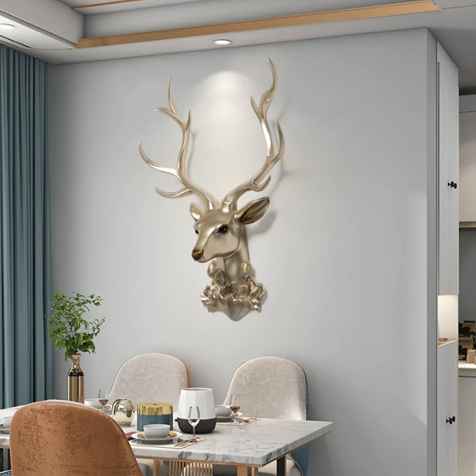LLZJDDPLY Arredamento di Cervo in Resina, Decorazione Della Parete Della Testa di Cervo,Centrotavola da Parete Statua Della Testa di Animale per Bar, Soggiorno, Decorazioni per Casa(Gold)