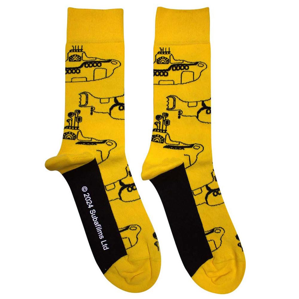 Rock Off Officially Licensed Products Men's Yellow The Beatles Submarine Sub Outline Repeat Ankle Socks One Size