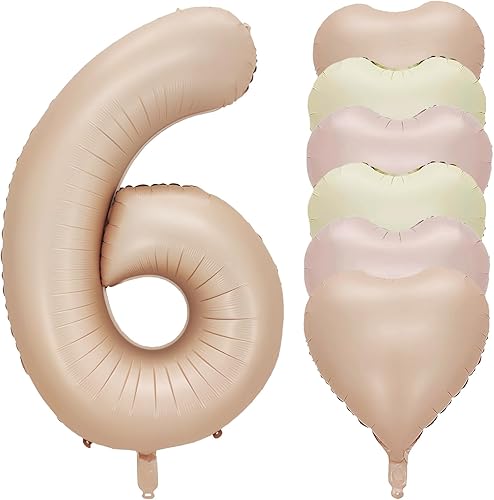 Globo blanco crema del número 3 de 40 pulgadas, 7 globos de aluminio con globos de corazón para fiestas de cumpleaños de niños y niñas (blanco crema