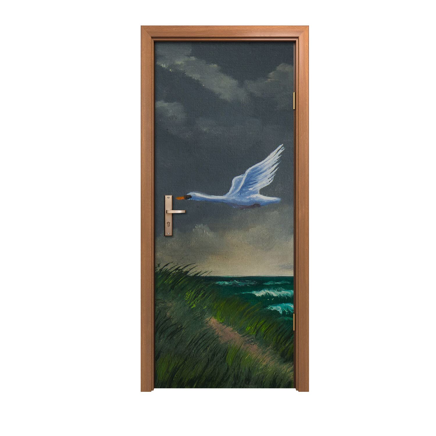 Autocollant de porte 90x200cm poster mer sky oiseaux swans décoration murale