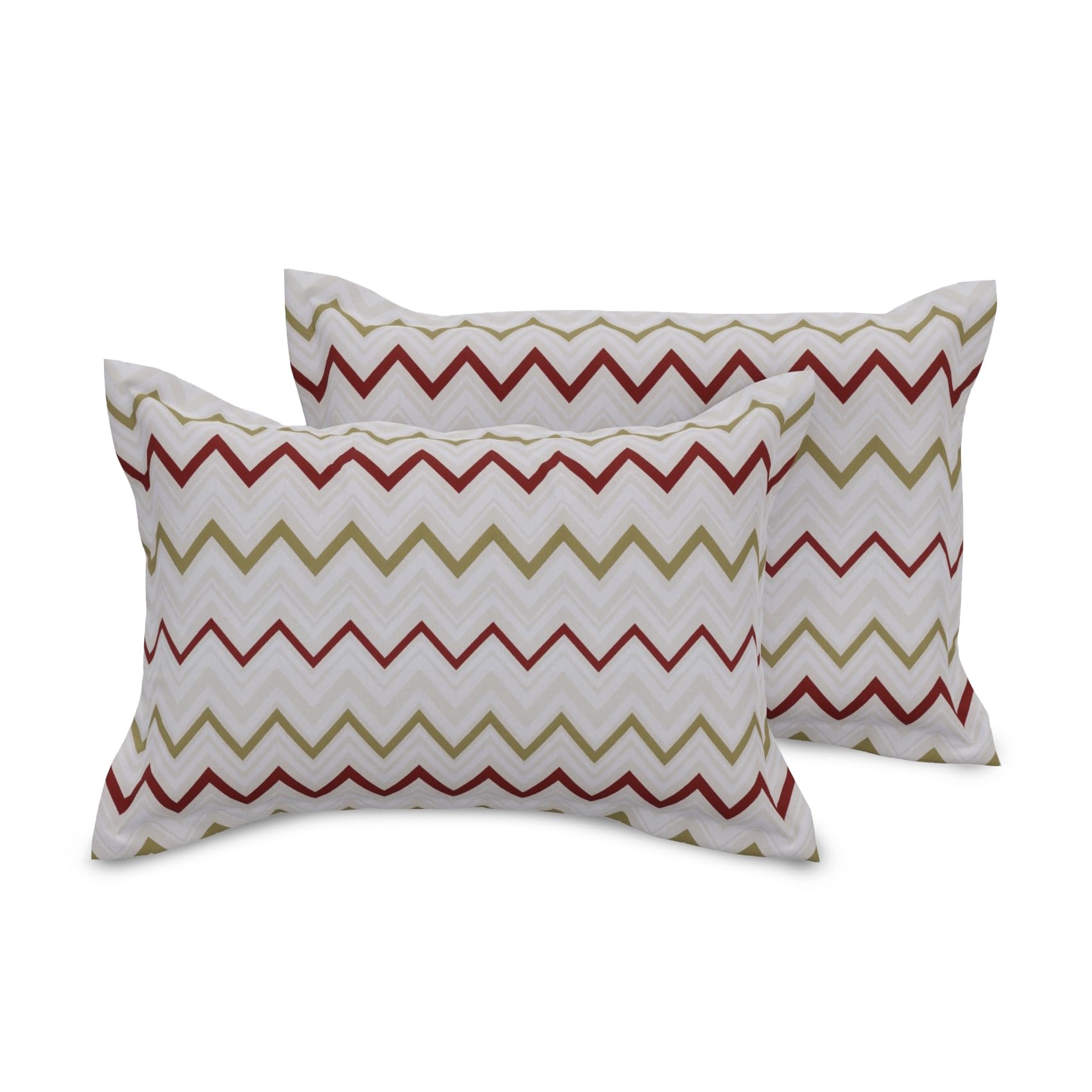 Huesland by Ahmedabad Cotton 144 TC Cotton Pillow Covers Set of 2 - White, Red & Green