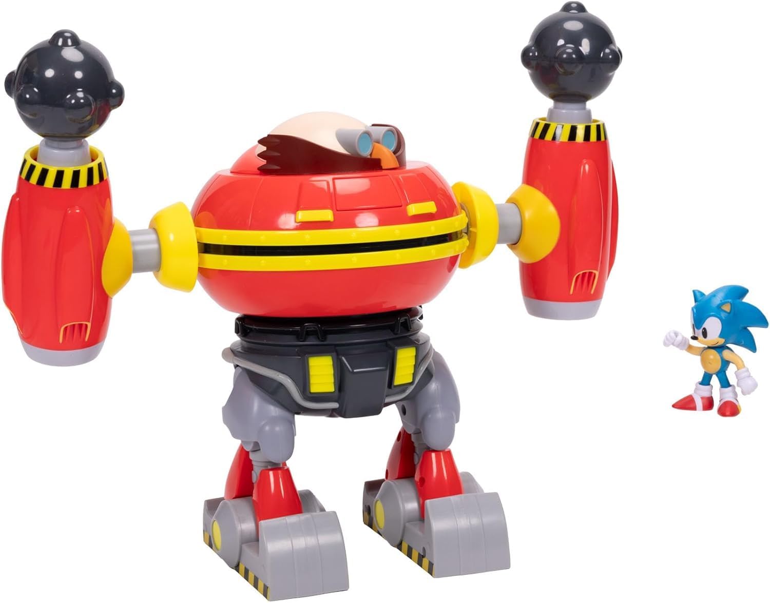 JAKKS Pacific Sonic The Hedgehog 2.5" Action Figure Hammer Egg Robot Deluxe Playset. 360 Degree Spin Attack and Projectile Cannon Arms! 3 Strikes Until Hammer Egg Robot Explodes!